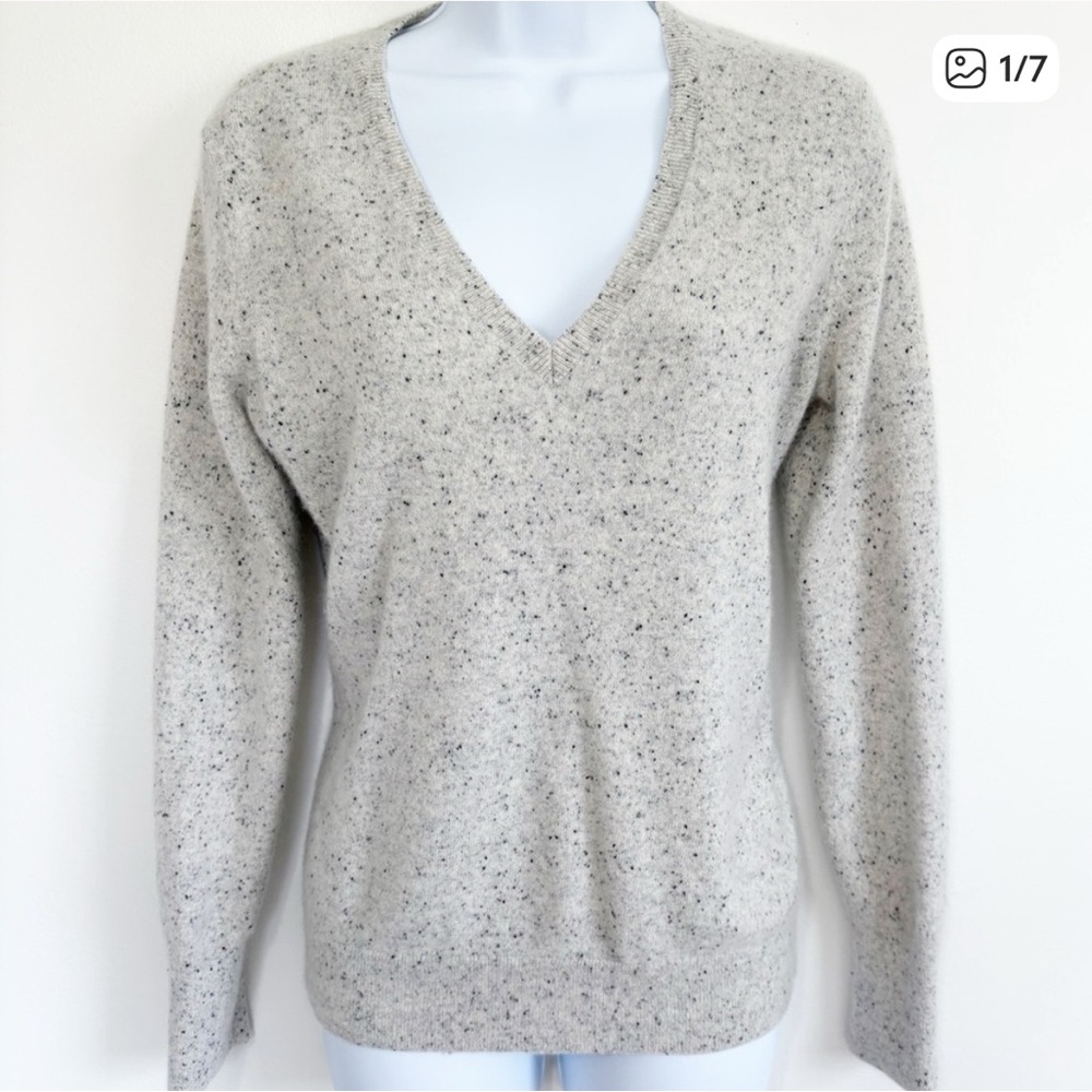 EVERLANE Speckled Cashmere V Neck Sweater Long Sleeve Large